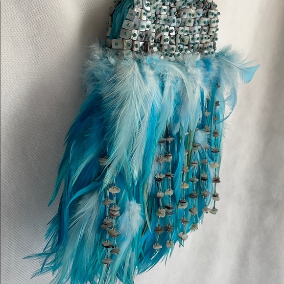 Blue coq feathers Josephine baker purse bag - Picture 4 of 17